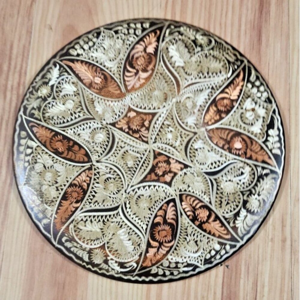 Turkish COPPER etched BEAUTIFUL hanging plate intricate geometric heart trinket